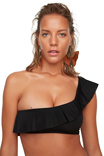 Trendyol Damen Eine Schulterbikini-oberseite des Schwungrades Bikini Top, Schwarz, 40 EU von TRENDYOL