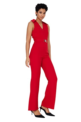 Trendyol Damen Einfarbig Gewebter Jumpsuit Overalls, rot, 60 von TRENDYOL