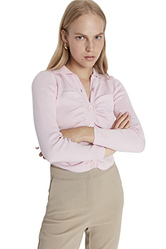 Trendyol Damen Einfarbig taillierte Strickjacke mit V-Ausschnitt Pullover, Rose, L von TRENDYOL