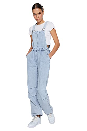 Trendyol Damen Einfarbiger Denim-Jumpsuit Overalls, hellblau, 62 von TRENDYOL