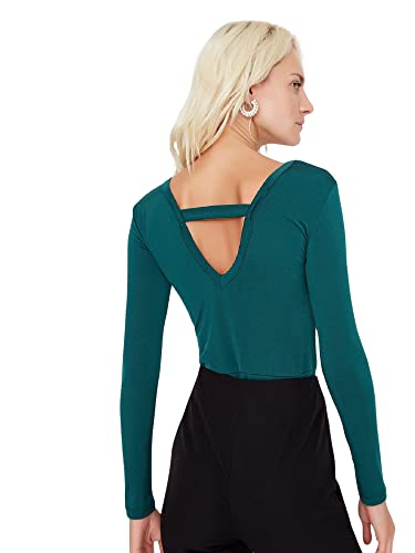 Trendyol Damen Einfarbiger Strick Body Bodystocking, smaragdgrün, 38 von TRENDYOL