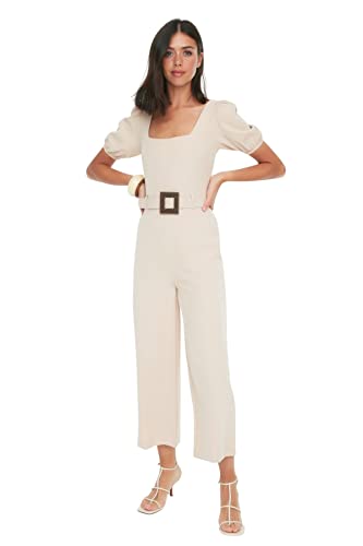 Trendyol Damen Einfarbiger gewebter Jumpsuit mit gewölbtem Detail Overalls, grau, 60 von TRENDYOL