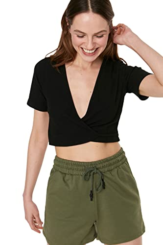 Trendyol Damen Ernte, die Detaillierte Gestrickte Bluse Verbindet Blouse, Schwarz, L EU von TRENDYOL