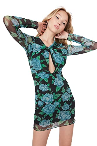 Trendyol Damen Figurbetont Bodycon Asymmetrischer Kragen Gestrickt Kleid, Mehrfarbig, 42 von TRENDYOL