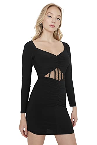 Trendyol Damen Figurbetont Bodycon Asymmetrischer Kragen Gestrickt Kleid, Smaragdgrün, 38 von TRENDYOL