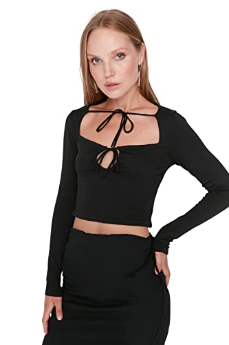 Trendyol Damen Figurbetont Standard Karrée-Ausschnitt Trikot Bluse, Schwarz, 40 von TRENDYOL