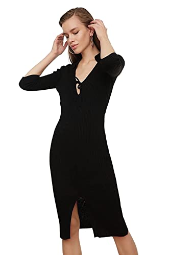 Trendyol Damen Figurbetontes Midi Kleid, Schwarz, 38 von TRENDYOL