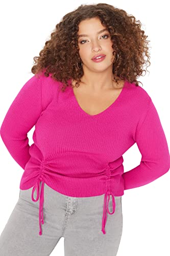 Trendyol Damen Fitted Basic V Neck Knitwear Plus Size Jumper Pullover, Fuchsia, 3XL Größen Trendyol Damen Fitted Basic V Neck Knitwear Plus Size Jumper Pullover, Fuchsia, 3XL Größen von TRENDYOL