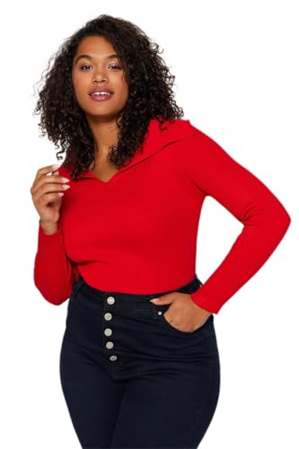Trendyol Damen Fitted Bodycon Boat Neck Knitwear Plus Size Jumper Pullover, Red, XXL Größen von TRENDYOL