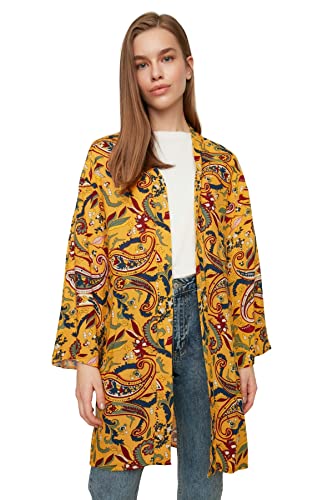 Trendyol Damen Frauen Floral Paspelierung detaillierte gewebte bescheidene Kimonos & Kaftans, gelb, 62 von TRENDYOL