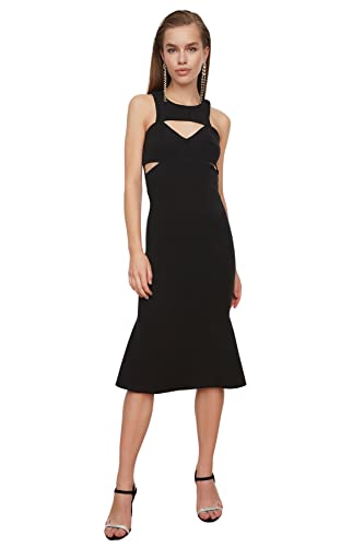 Trendyol Damen Frauen Midi Meerjungfrau Tailliertes gewebtes Kleid, Schwarz, 34 von TRENDYOL