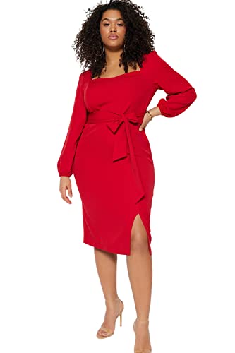 Trendyol Damen Frauen Shift Relaxed Fit Woven Plus Size Kleid, rot, 44 von TRENDYOL