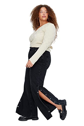 Trendyol Damen Gerade Hohe Taille Plus-Size-Jeans Jeans, Anthracite, 52 Große Größen EU von TRENDYOL