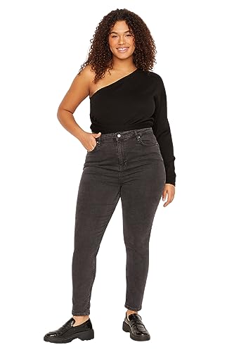 Trendyol Damen Gerade Hohe Taille Plus-Size-Jeans Jeans, Gray, 42 Große Größen EU von TRENDYOL