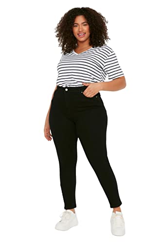 Trendyol Damen Gerade Hohe Taille Plus-Size-Jeans Jeans, Schwarz, 44 Große Größen EU von TRENDYOL