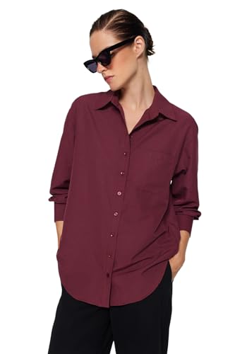 Trendyol Damen Gerade Lange Ärmel Plus Size Hemd Shirt, Dark Burgundy, 38 Große Größen EU von TRENDYOL