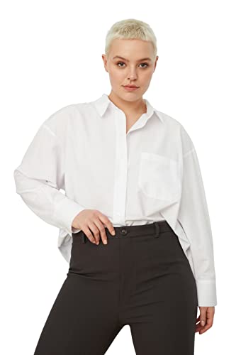 Trendyol Damen Gerade Lange Ärmel Regulär Plus-Size-Shirt Shirt, Weiß, 50 Große Größen EU von TRENDYOL