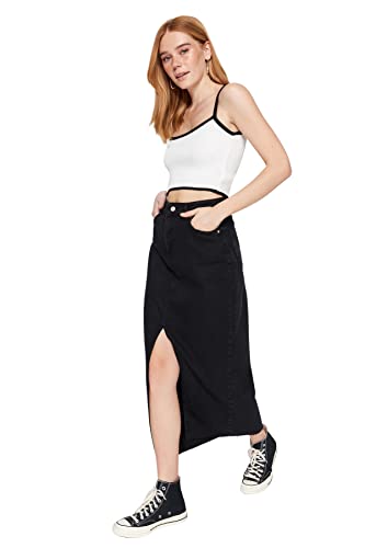 TRENDYOL Damen Trendyol Damen Gerade Maxi Eine Linie Rock Western Skirt, Schwarz, 42 von TRENDYOL