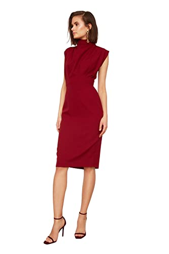 TRENDYOL Damen Gerade Midi-ärmel Tag Nacht Schlank Kleid Dress, Burgundy, 42 von TRENDYOL