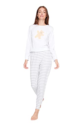 Trendyol Damen Gestreift Webstoff Pyjama, Grau, M von TRENDYOL