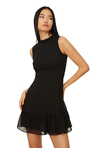 Trendyol Damen Gewebtes Mini A-Linie, Normale Passform Kleid, Schwarz, 60 von TRENDYOL