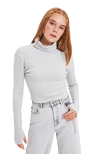 Trendyol Damen Gray Turtleneck Finger Detailed Flyillate Knitted Blouse, Gray, XL EU von TRENDYOL