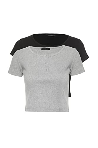 Trendyol Damen -Gray-bolzen Detaillierte Flyillate 2-paket Gestrickte Bluse Blouse, Black-grey, XS EU Trendyol Damen -Gray-bolzen Detaillierte Flyillate 2-paket Gestrickte Bluse Blouse, Black-grey, XS EU von TRENDYOL