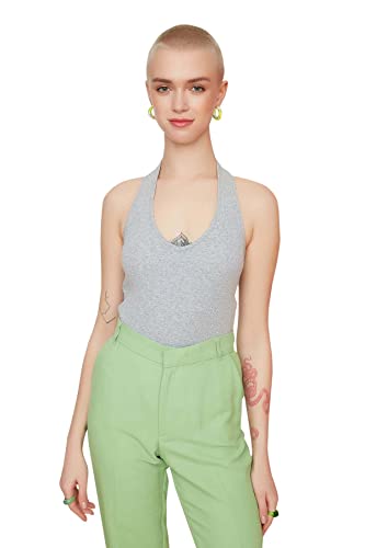 Trendyol Damen Grey Pith Crop gestrickte Bluse Blouse, Gray, S von TRENDYOL