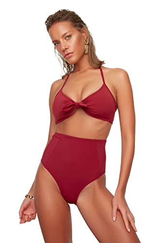 Trendyol Damen High Waist Cup Sewn Six Bikini Bottoms, Burgundy, 38 EU von TRENDYOL