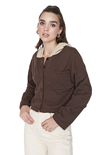 Trendyol Damen Hood Colorblock Regular Sweatshirt, braun, 42 von TRENDYOL