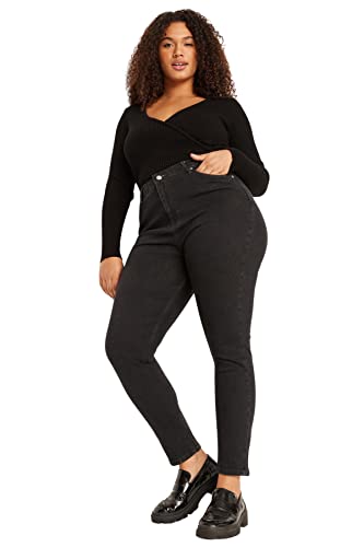 Trendyol Damen Jeans, hohe Taille, Enge Passform, Übergröße Hose, anthrazit, 44 von TRENDYOL