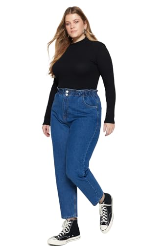 Trendyol Damen Jeans, hohe Taille, gerades Bein, Übergröße Hose, blau, 44 von TRENDYOL