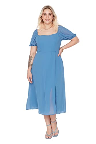 Trendyol Damen Kleid, A-Linie, enganliegend, gewebt, Übergröße, blau, 46 von TRENDYOL