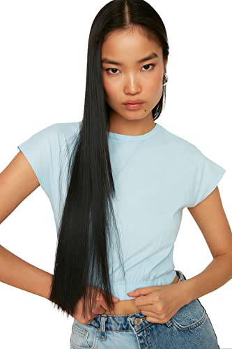 Trendyol Damen Leichter Ernte-shirring Detaillierte Gestrickte Bluse Blouse, Clear Blue, M EU von TRENDYOL