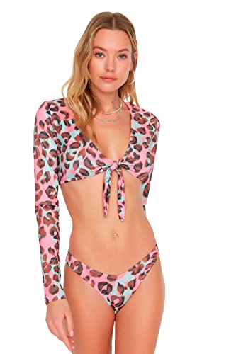 Trendyol Damen Leopard Gemusterter Gemusterter V-schnitt-bikini Sechs Bikini Bottoms, Rosa, 40 EU von TRENDYOL