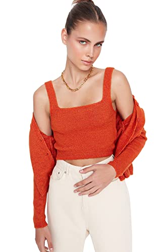 Trendyol Damen Loungewear Fitted Standard Square Collar Strickwaren Cardigan Pullover, Orange, Small (2er Pack) von TRENDYOL