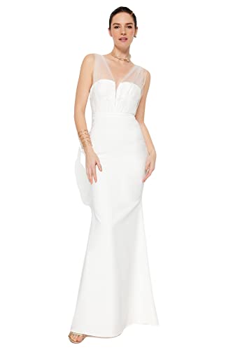 Trendyol Damen Maxi Meerjungfrau Regular Fit Gewebtes Abendkleid Kleid, Natur, 62 von TRENDYOL