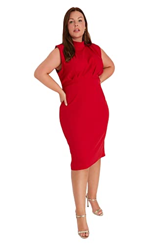 Trendyol Damen Midi Bodycon Fitted Plus Size Dress Kleid, rot, 72 Größen von TRENDYOL
