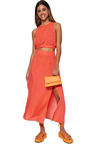 Trendyol Damen Midi Flared Regular fit Woven Skirt Baby Rock, Orange, 38 von TRENDYOL
