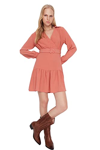 TRENDYOL Damen Midi Shirt Regular Dress Kleid, Fliese Rot, 42 von TRENDYOL