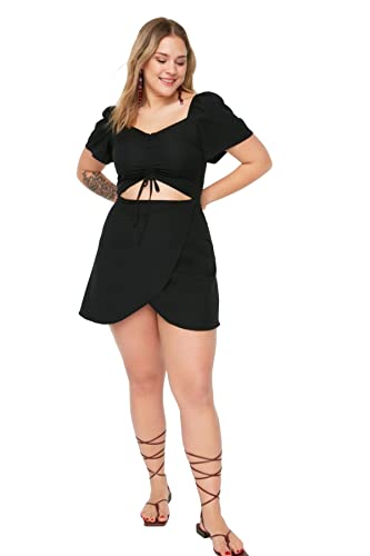 Trendyol Damen Mini A-Linie Fitted Woven Plus Size Kleid, Schwarz, 42 von TRENDYOL