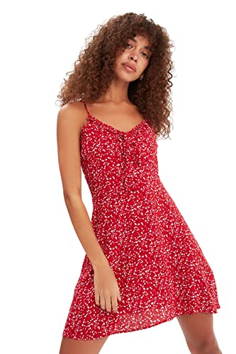 Trendyol Damen Mini A-Linie Regular Fit Gewebtes Kleid, rot, 60 von TRENDYOL