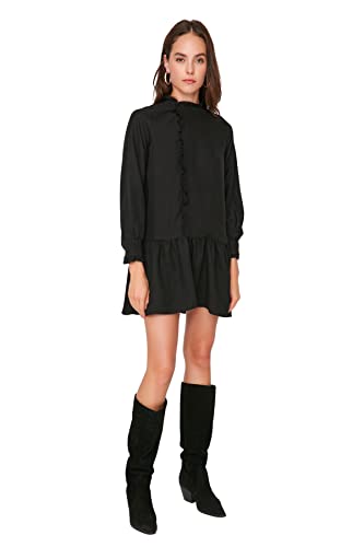 Trendyol Damen Mini A-line Regular Dress Kleid, Schwarz, 38 von TRENDYOL