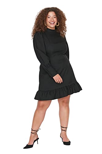 Trendyol Damen Mini A-line Regular Plus Size Dress Kleid, Schwarz, 42 von TRENDYOL