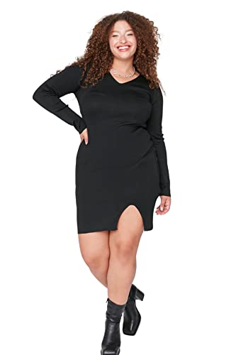 Trendyol Damen Mini Shift Plus Size Dress Kleid, Schwarz, XXL von TRENDYOL