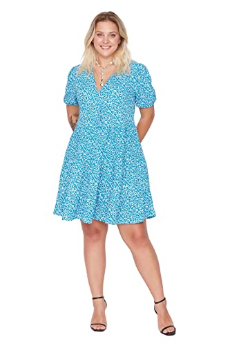 Trendyol Damen Mini Smock Regular Plus Size Dress Kleid, blau, 3XL Größen von TRENDYOL