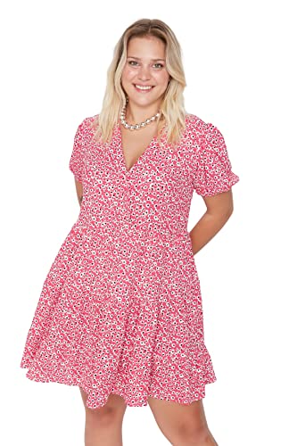 Trendyol Damen Mini Smock Regular Plus Size Dress Kleid, rot, X-Large von TRENDYOL