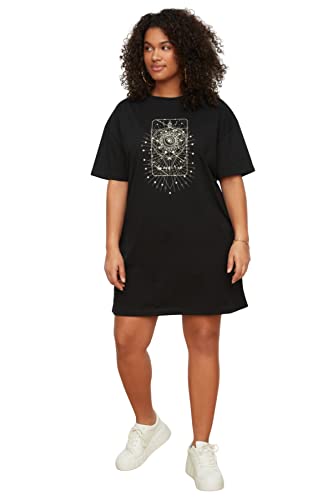 Trendyol Damen Minikleid aus Jersey, lockere Passform, gestrickt, Übergröße, Schwarz, 5XL Größen von TRENDYOL