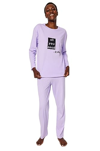 Trendyol Damen Motto Lange Ärmel Freizeitkleidung Entspannt Pyjama-Set von TRENDYOL