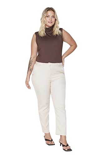 Trendyol Damen Normal Waist Cigarette Plus Size Pants Hose, Stone, 42 von TRENDYOL